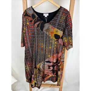 NWT Kamana Multicolored Burn Out Pattern Round Neck Asymmetrical Dress #0961 XL
